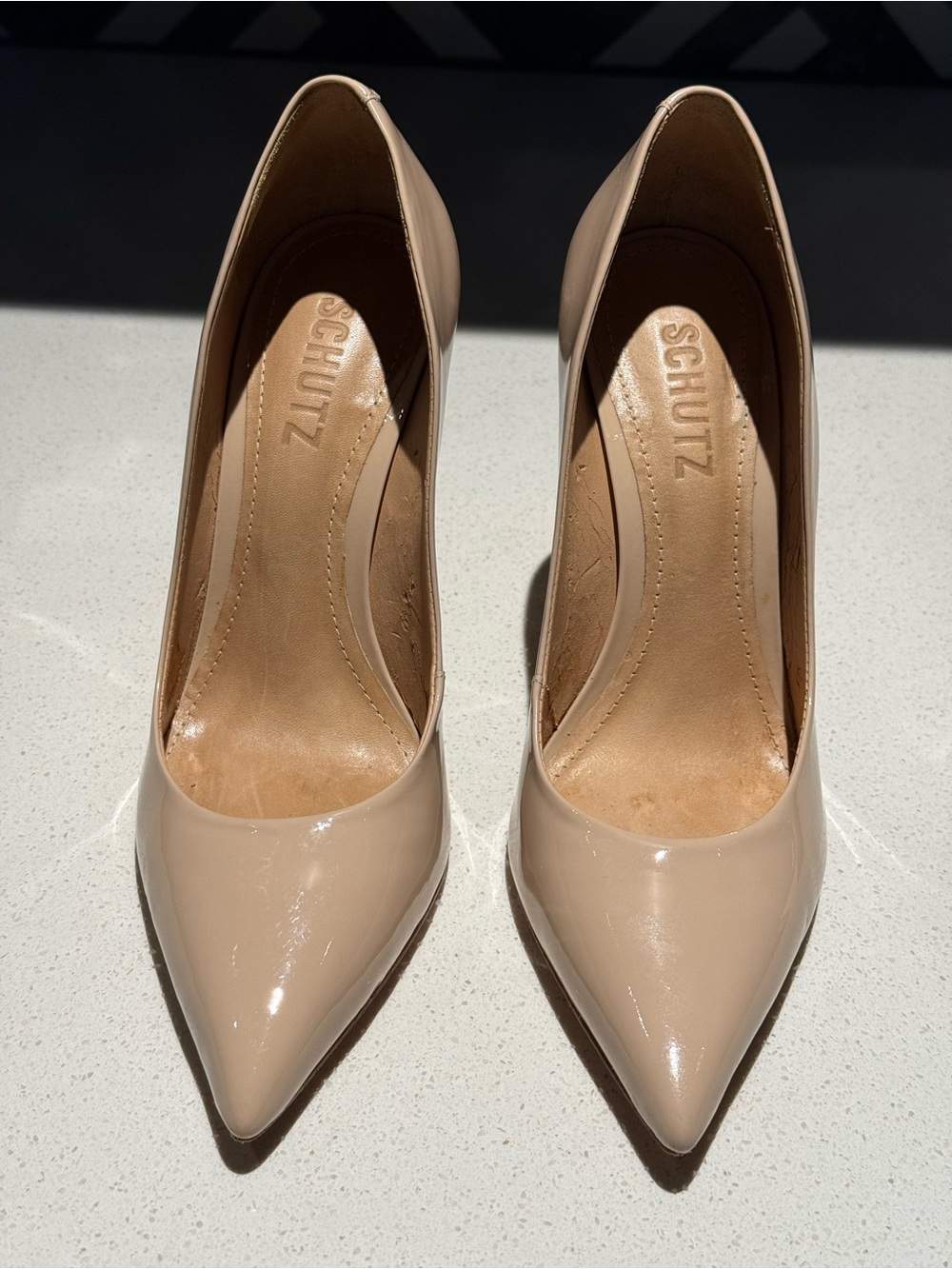 SCHUTZ Beige Patent Pointed-Toe Pumps